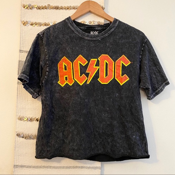 Tops - AC/DC Acid Wash Crop Top Retro Vintage Band Tee M